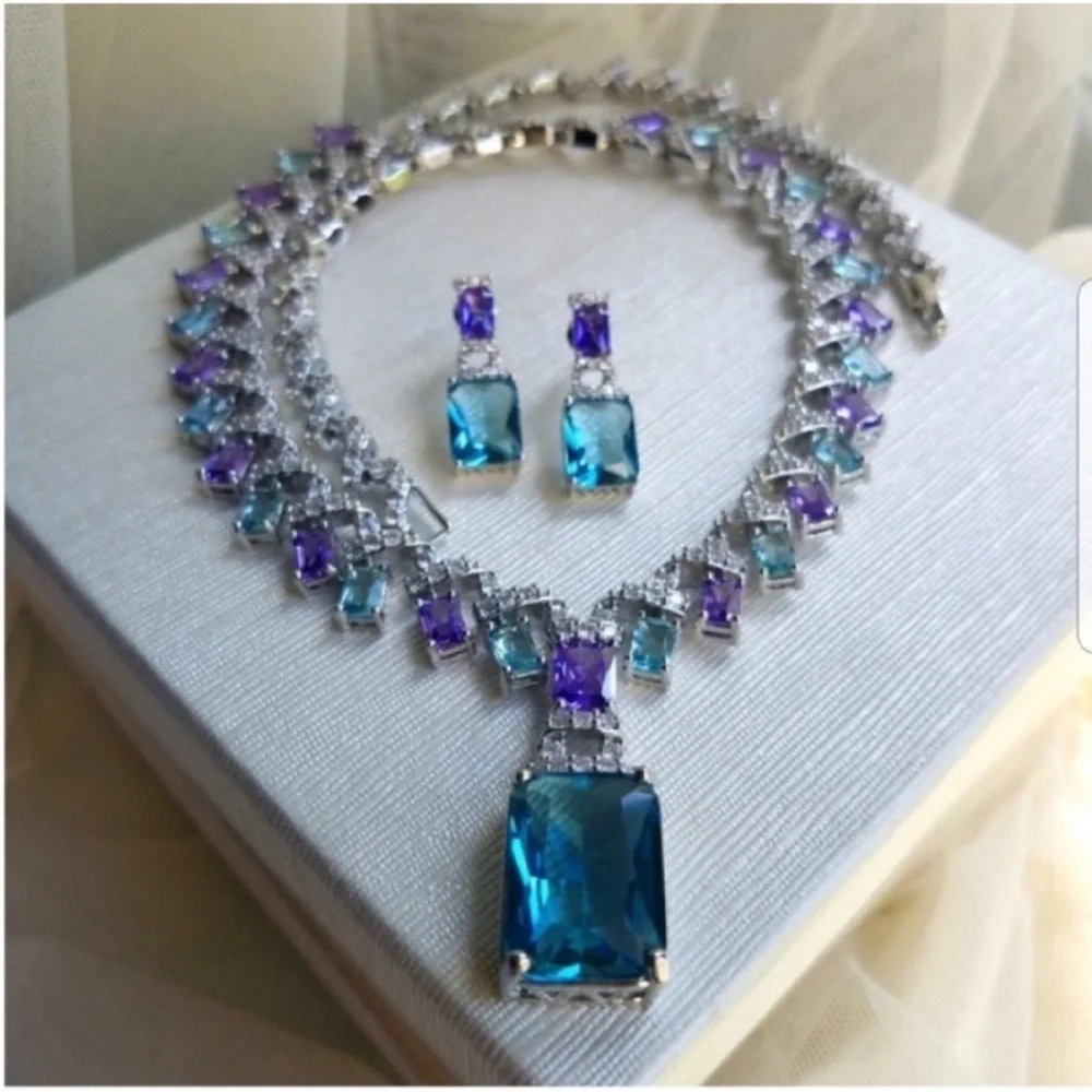 Swarovski Purple and Blue Crystal Earrings - Picture 2 of 8
